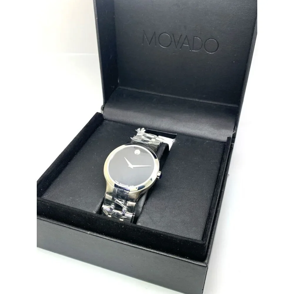 Movado Men's Watch 0606367 Museum Swiss Quartz Black Dial Silver Steel 39mm